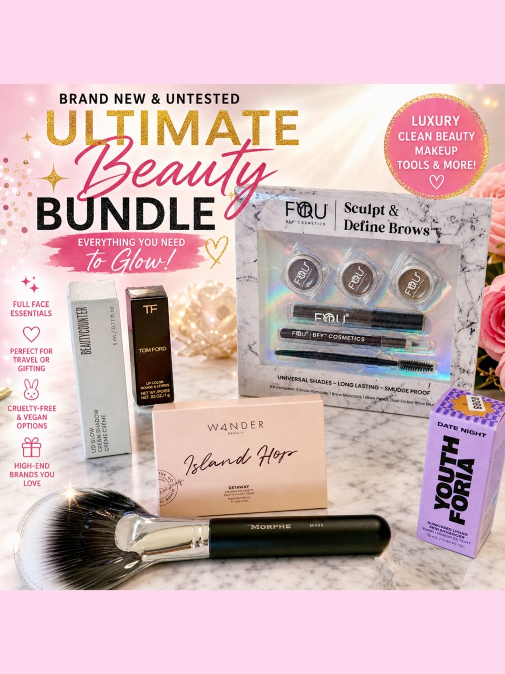 Tom Ford Wander Beautycounter Morphe Youthforia Makeup Bundle New Clean Full Set